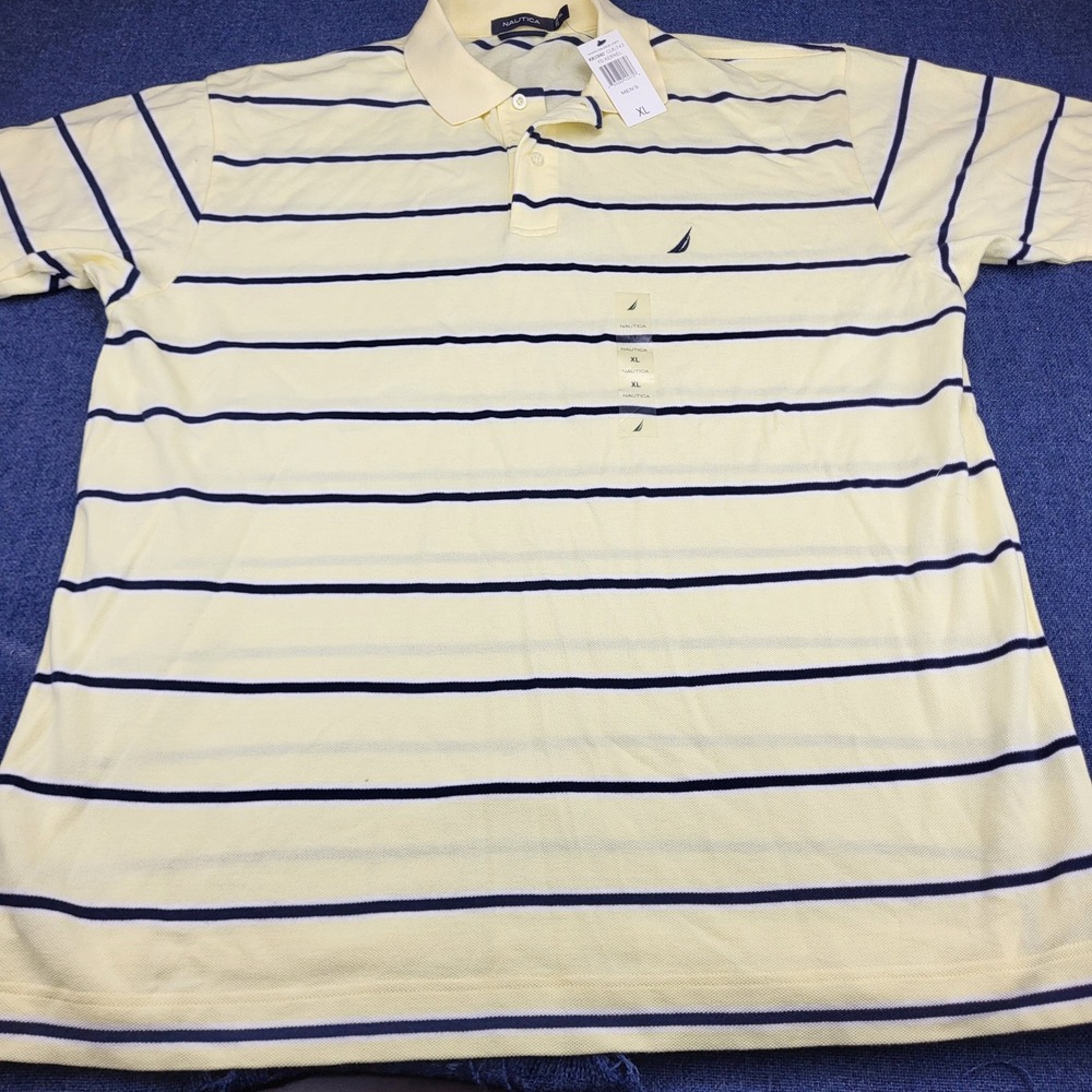Nautica Mens Striped Polo Shirt Yellow Navy K81940 YD Kernel XL NEW